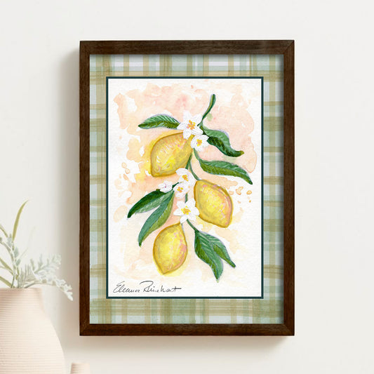 Lemon Drop — Original Watercolor Painting, Framed 6x8, Lemon Art, Botanical
