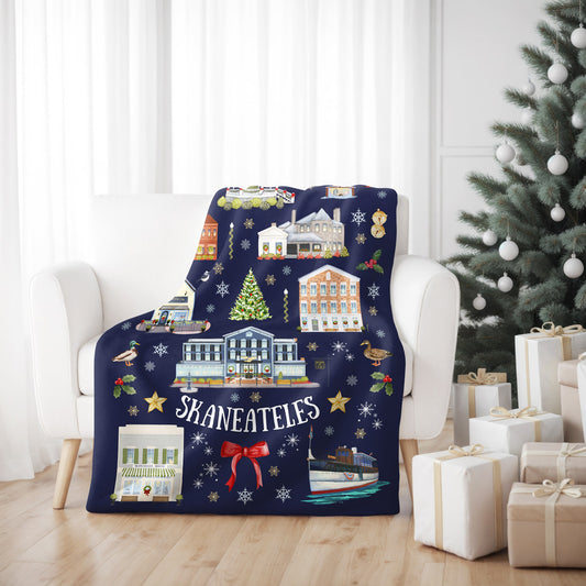 Folk Christmas in Skaneateles - Sherpa Fleece Throw Blanket