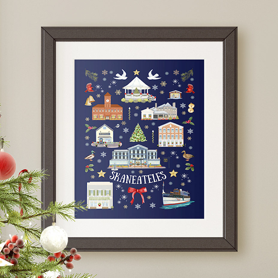 Skaneateles Folk Art Christmas Fine Art Print, Holiday or Christmas Decor