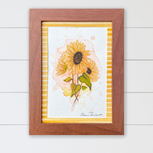 Sunflower Bouquet — Original Watercolor with Hand-Painted Mat & Wood Frame (3.5" x 5.5") (Copy)
