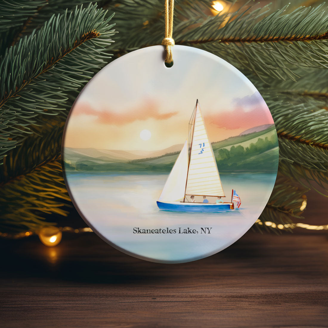 Skaneateles Sailboat Sunrise Porcelain Ornament