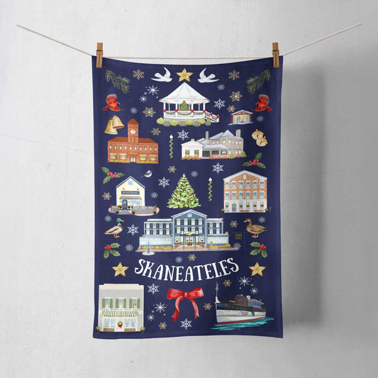 Skaneateles Folk Art Christmas Tea Towel - SALE