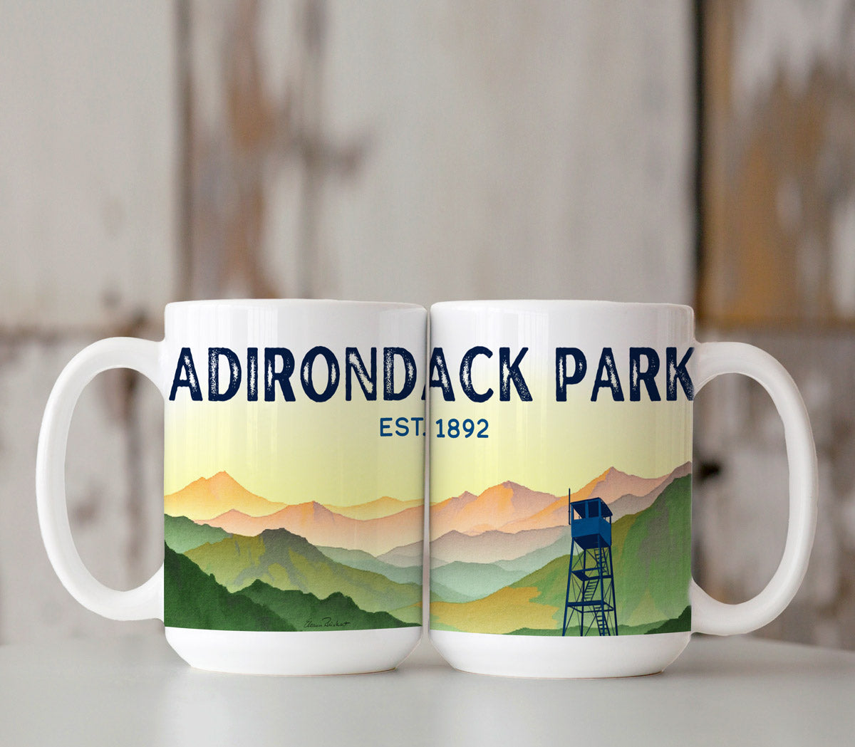 Adirondack Park, NY Landscape and Fire Tower Mug (15oz)