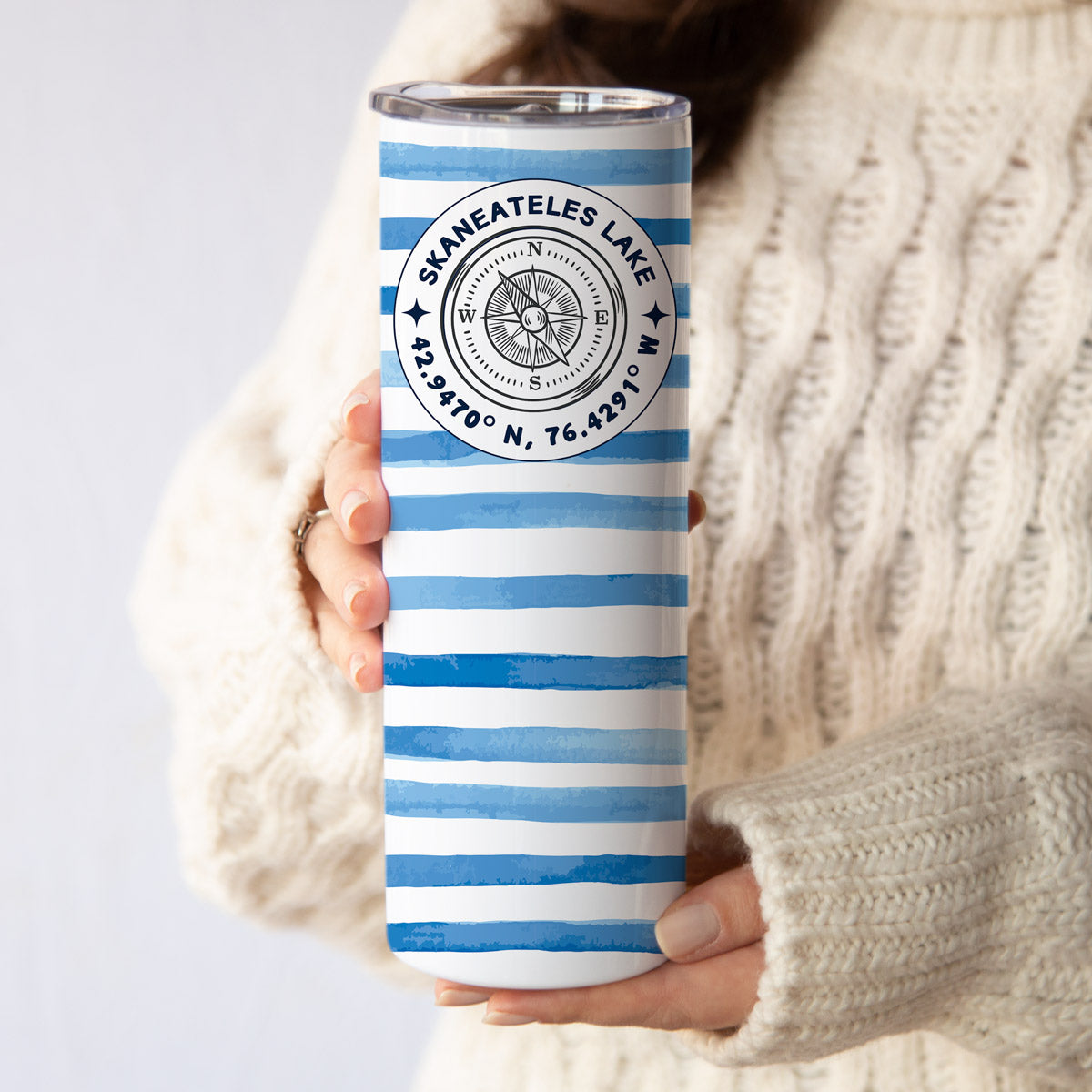 Skaneateles Cabana Stripe Skinny Stainless Steel Hot or Cold Tumbler - Sample Sale