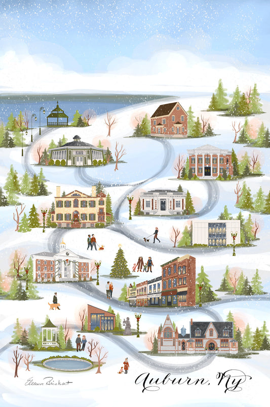 Auburn, NY Christmas Art Print, Holiday or Christmas Decor