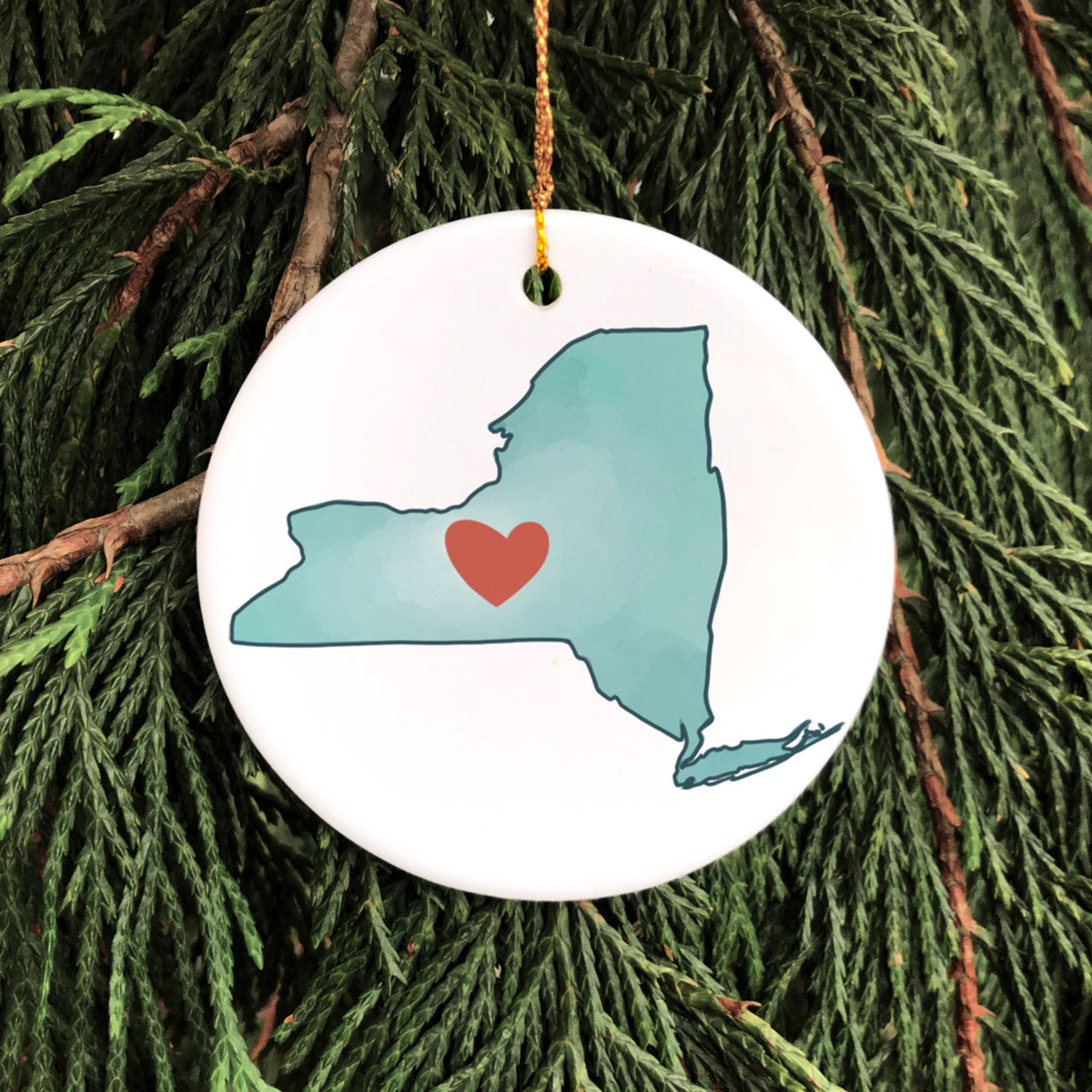 Heart of NY State Ceramic Ornament