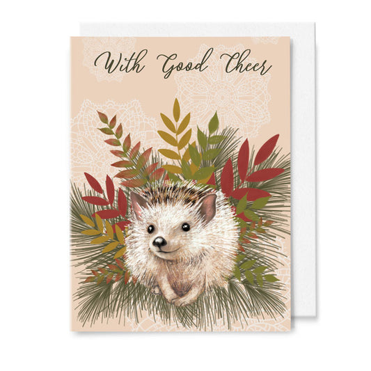 Cheerful Holiday Hedgehog Greeting 5x7 Greeting Card *Custom Printed Item*
