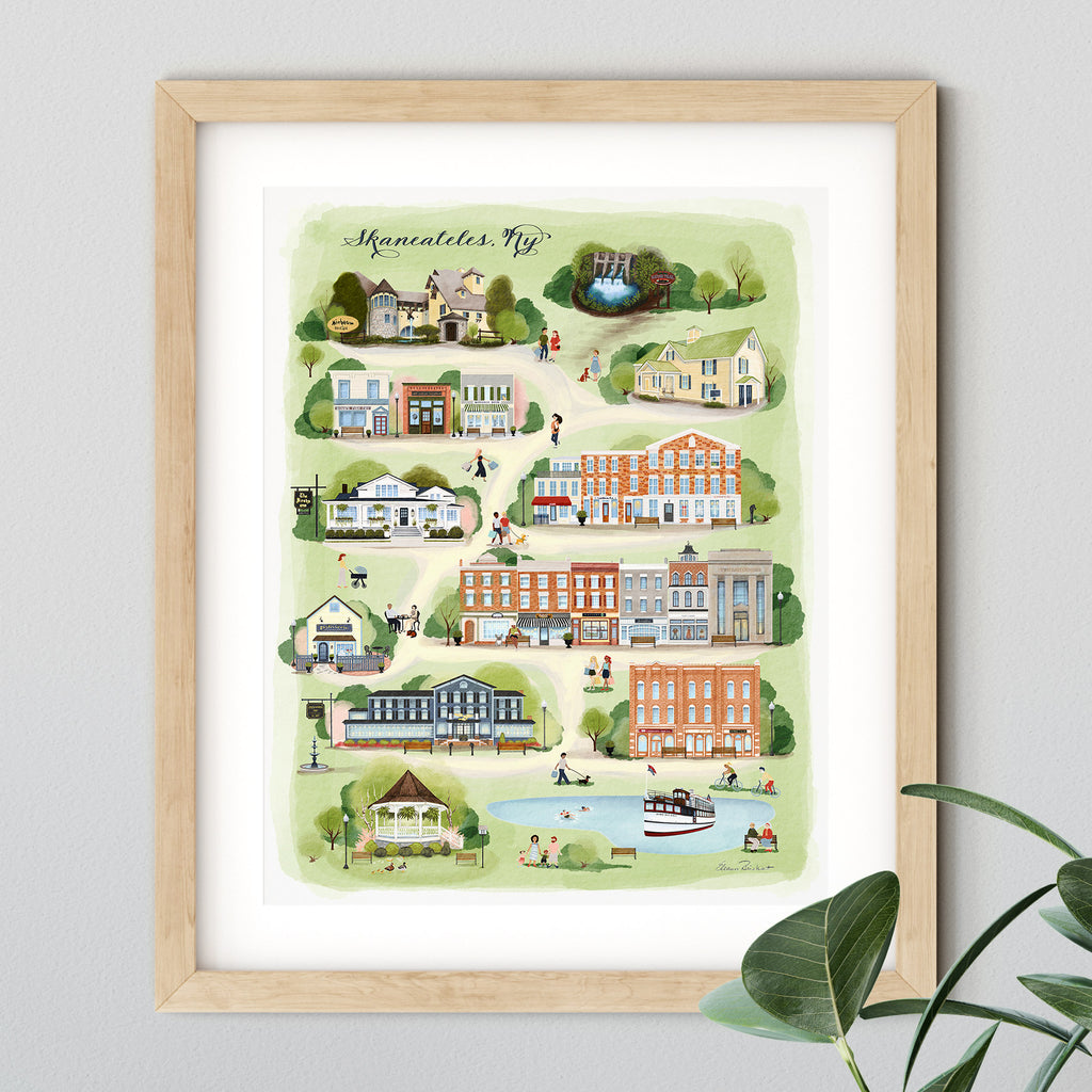 Illustrated map of skaneateles, ny in a frame 
