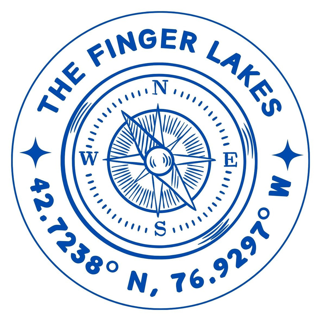 The Finger Lakes compass rose with coordinates