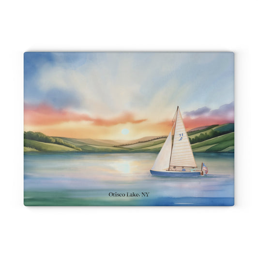 Otisco Lake Sunrise Glass Cutting and Charcuterie Board