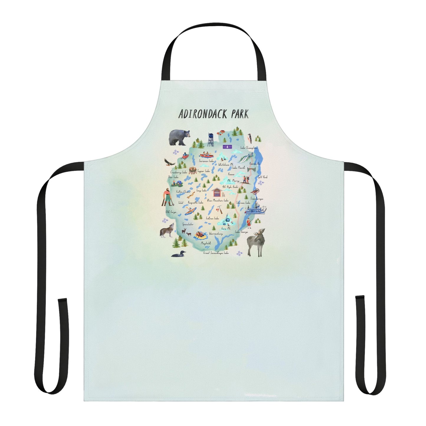Adirondack Park Map, Landmarks and Animals Apron - Perfect for Nature Lovers, Chefs, and Home Cooks - Made in the USA