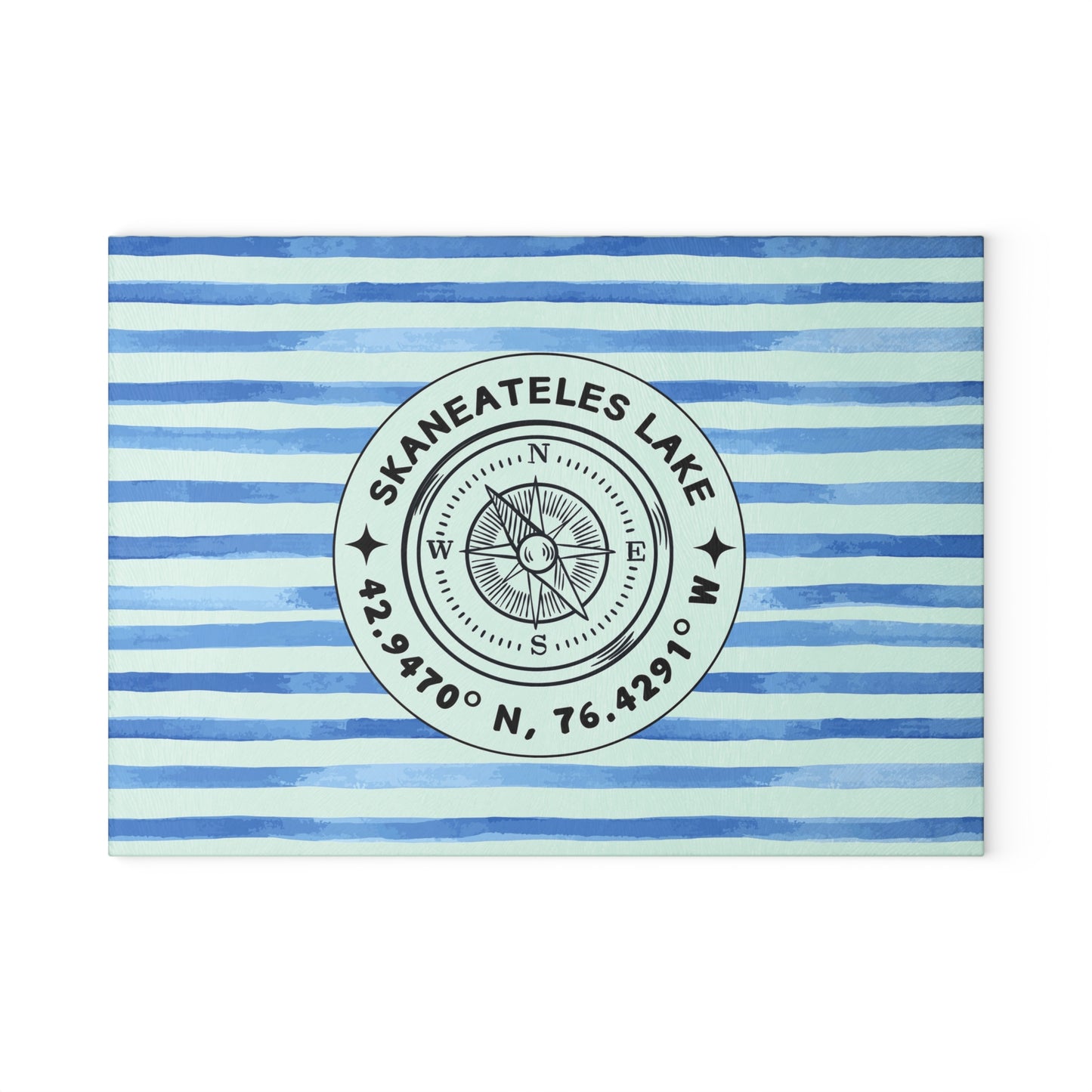 Skaneateles Blue Cabana Stripe Glass Cutting and Charcuterie Board