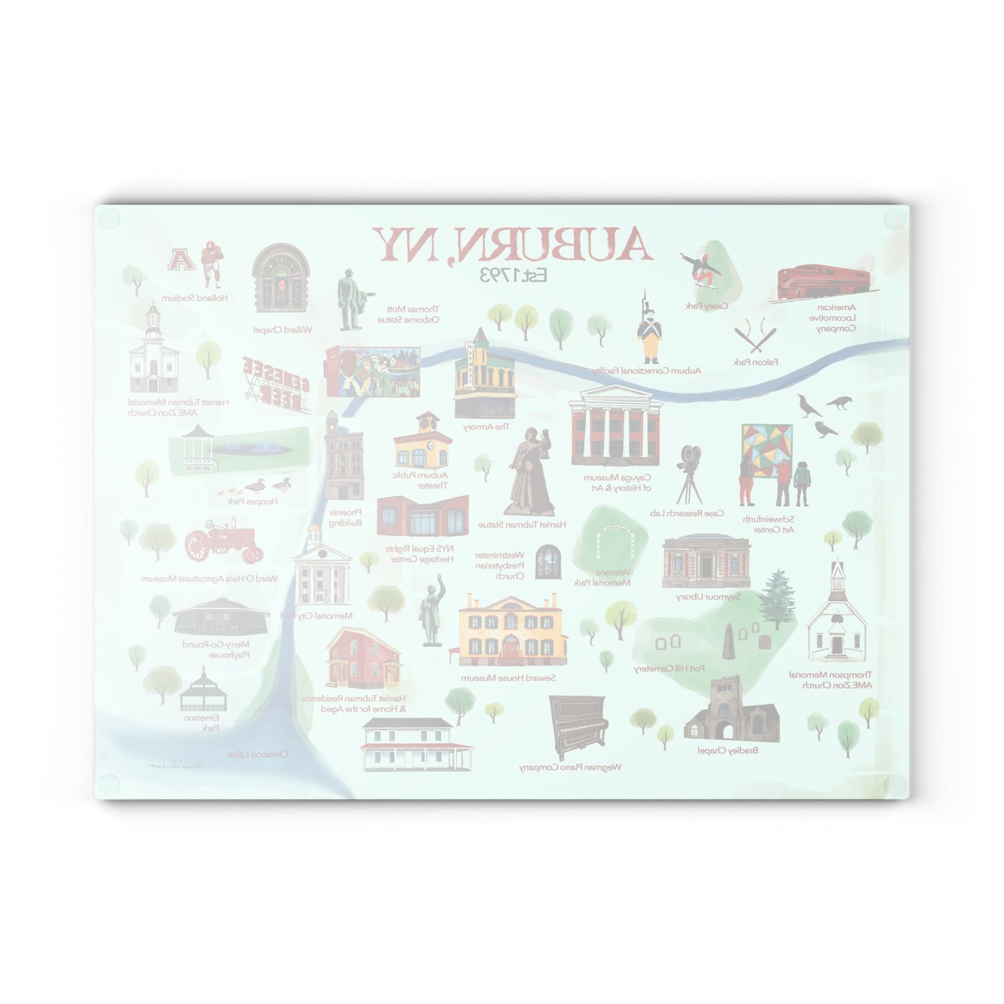 Auburn, NY Historical Landmarks Glass Cutting and Charcuterie Board