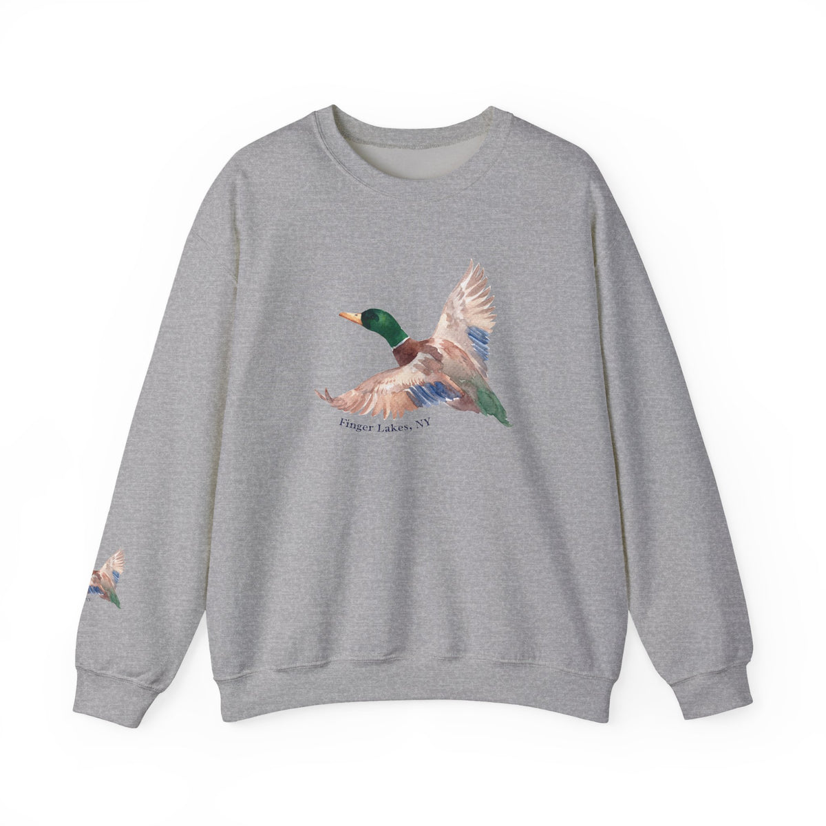 Mallard Flight Crewneck Sweatshirt — Flying Duck Nature Graphic