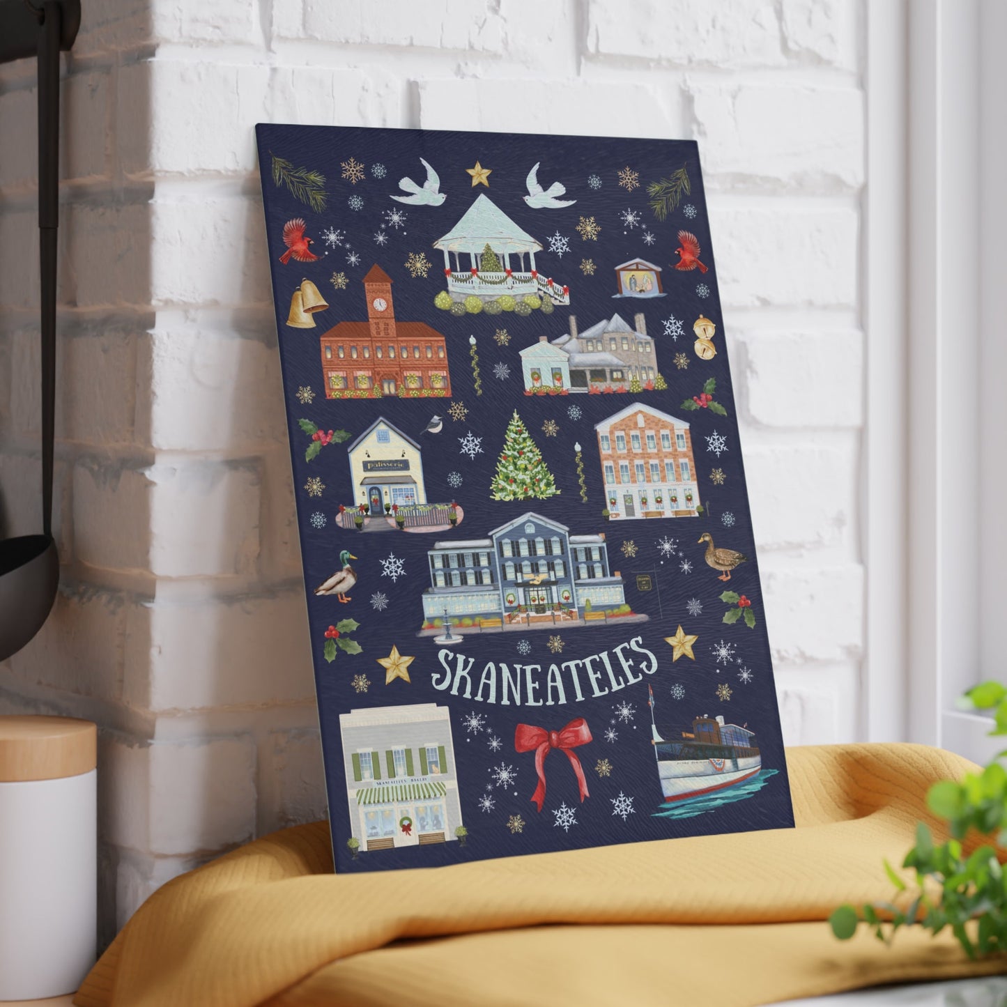 Skaneateles Folk Christmas Glass Cutting Board