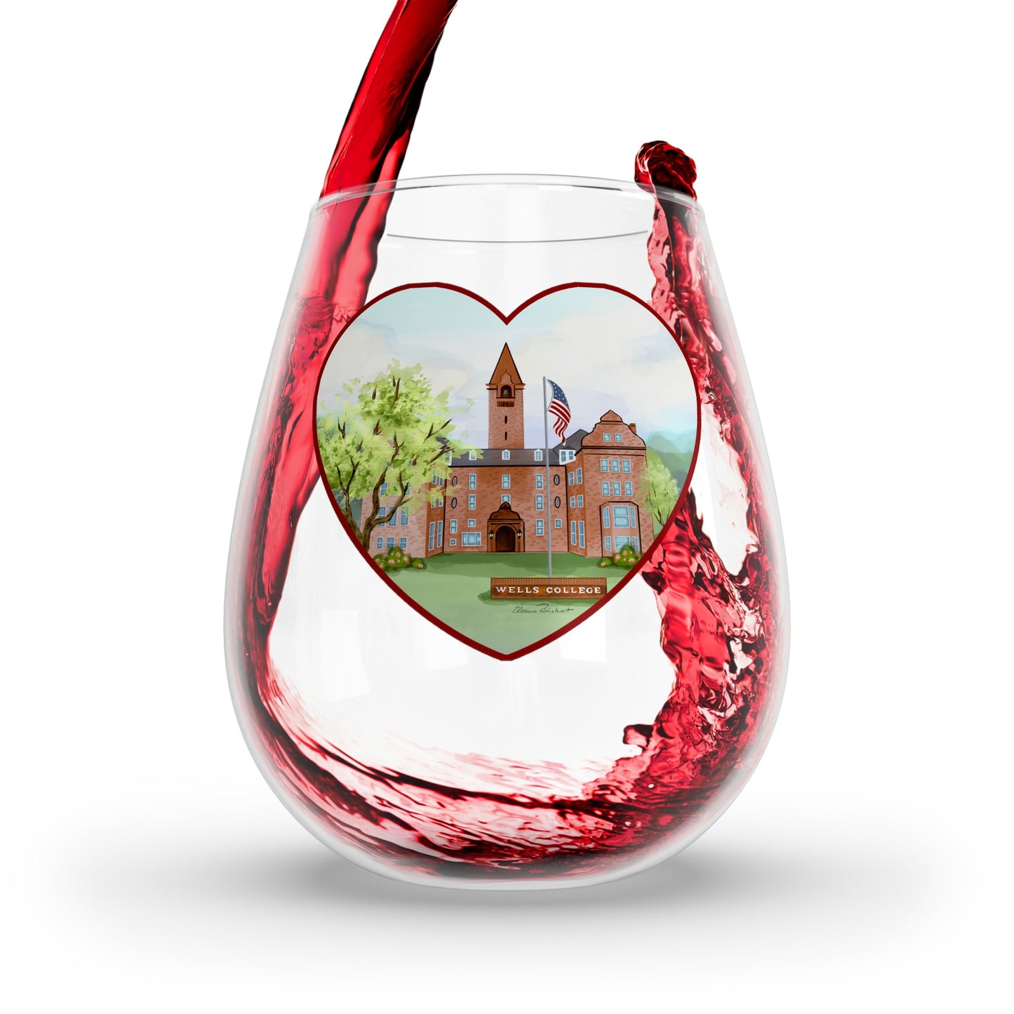 Wells College, Aurora NY, Stemless Wine Glass, 11.75oz