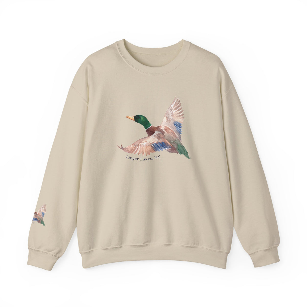 Mallard Flight Crewneck Sweatshirt — Flying Duck Nature Graphic
