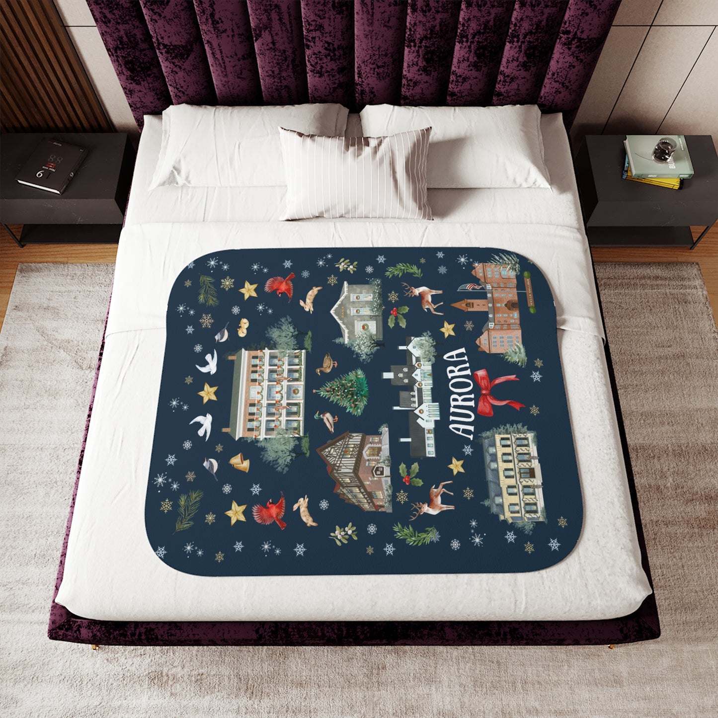 Copy of Aurora Folk Art NAVY Christmas Double Layer Sherpa Blanket