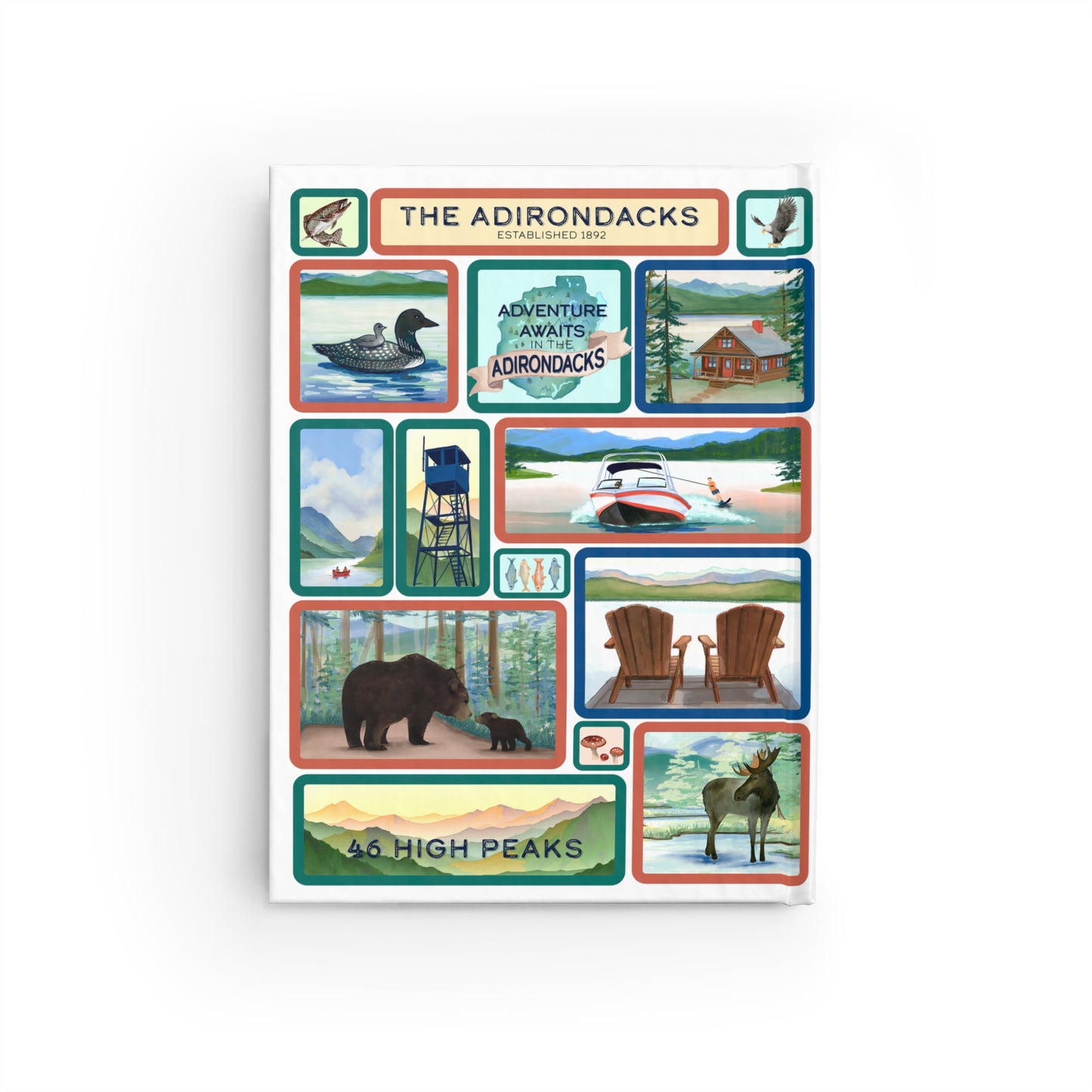 Adirondack Park Scenes Grid Illustrated Journal - Explore Nature and Adventures - Made in the USA
