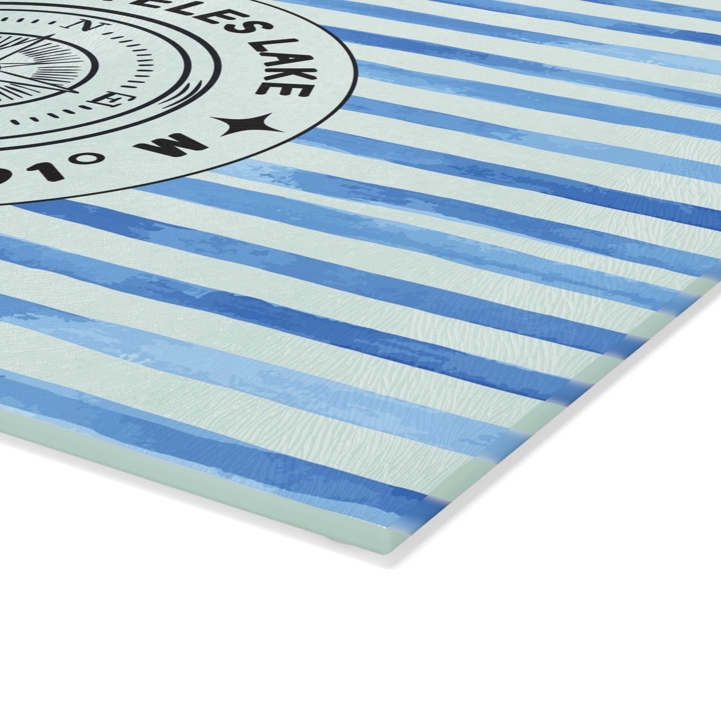 Skaneateles Blue Cabana Stripe Glass Cutting and Charcuterie Board