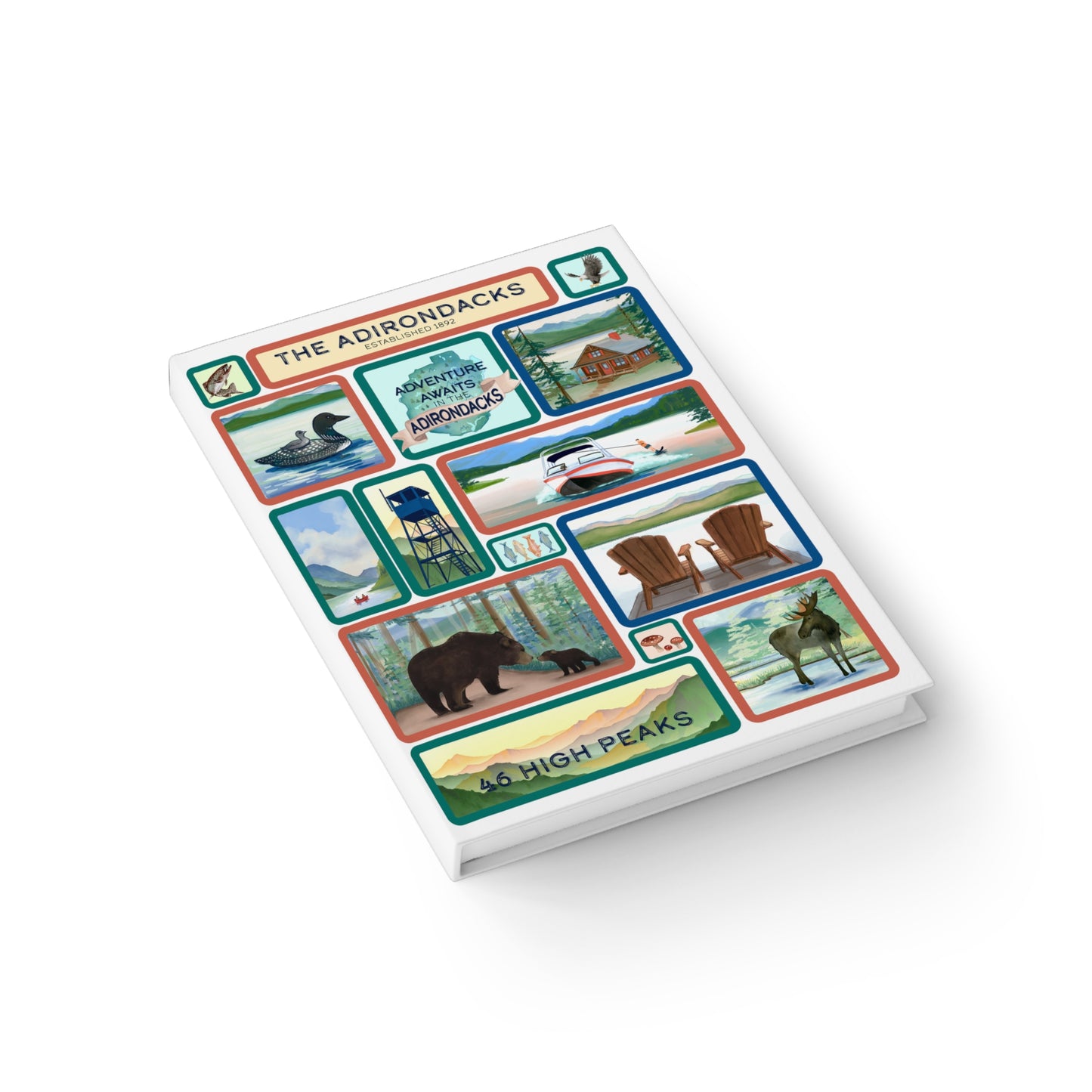 Adirondack Park Scenes Grid Illustrated Journal - Explore Nature and Adventures - Made in the USA