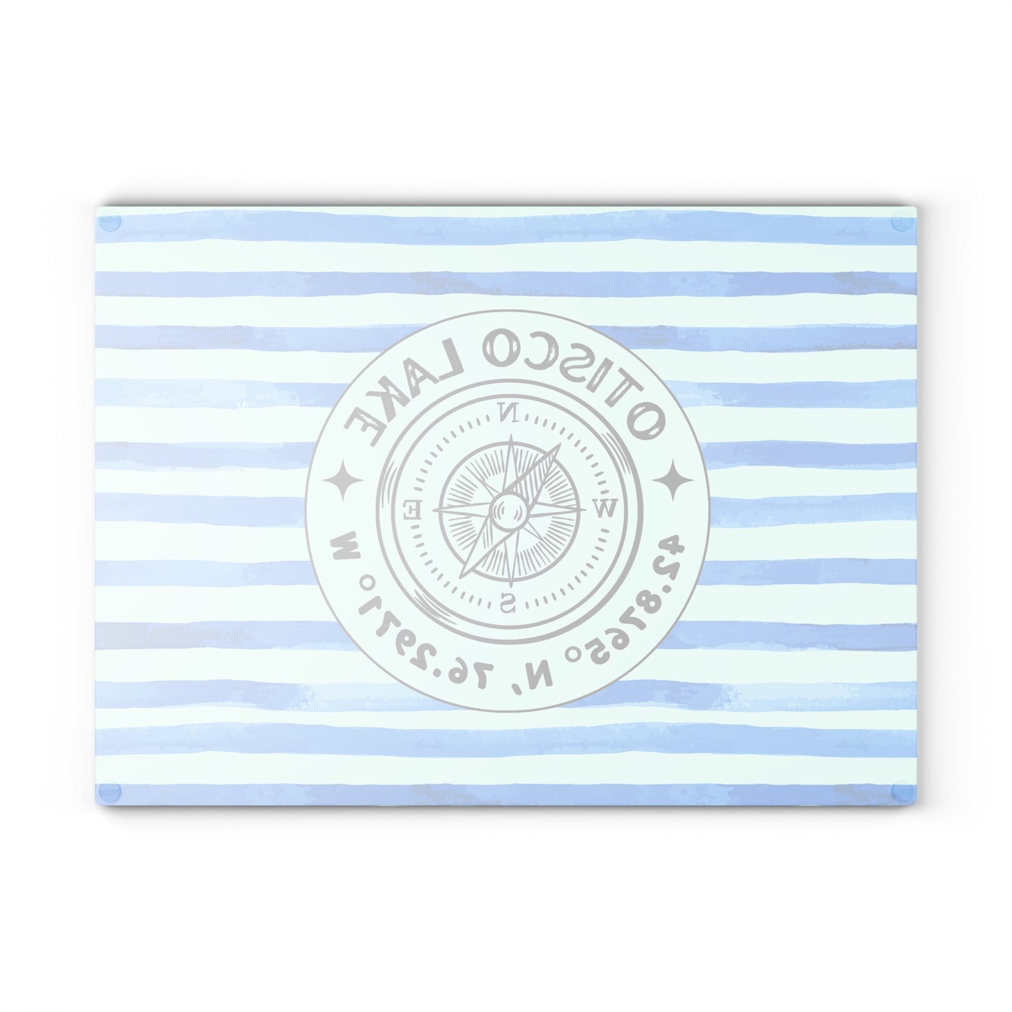 Otisco Lake Blue Cabana Stripe Glass Cutting and Charcuterie Board