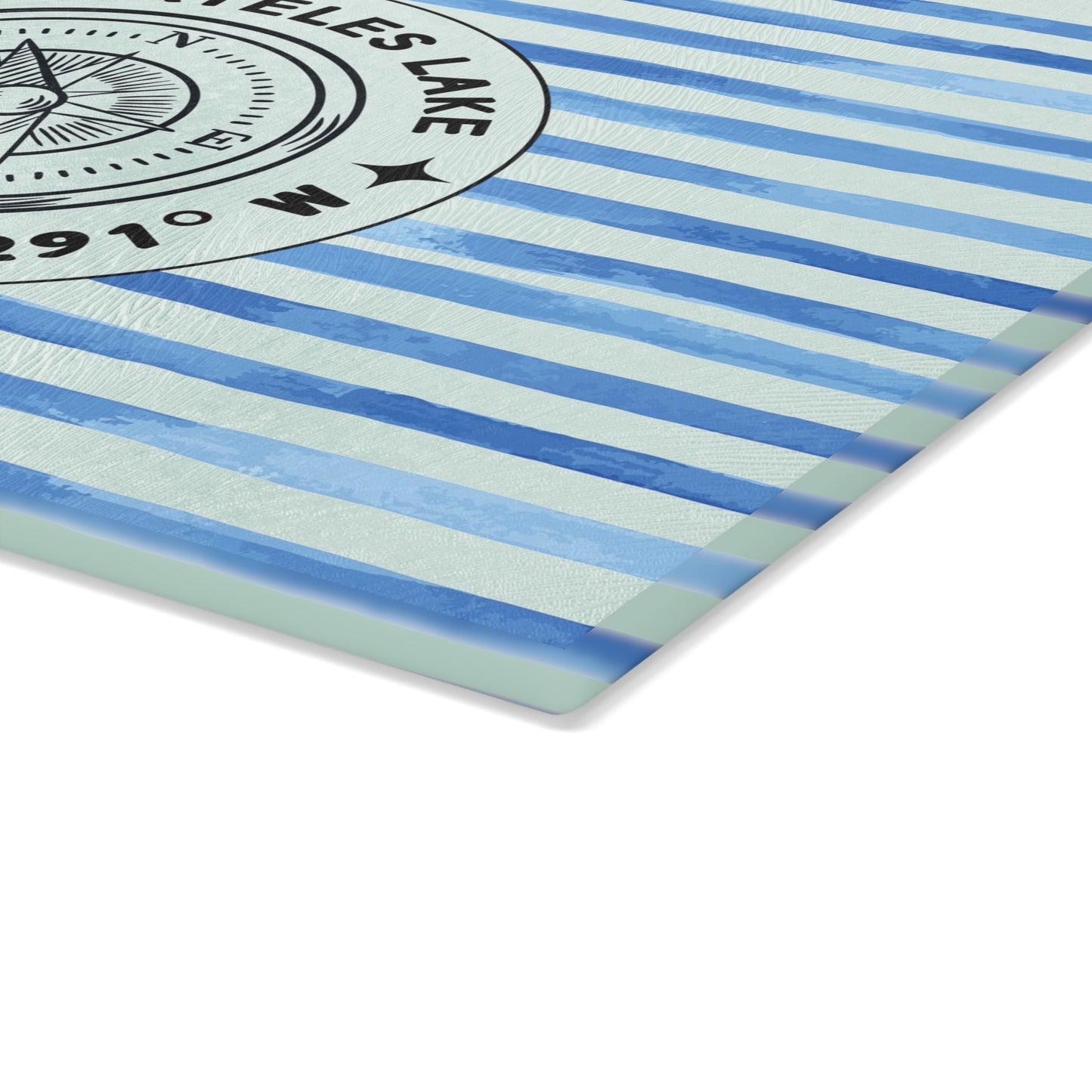 Skaneateles Blue Cabana Stripe Glass Cutting and Charcuterie Board