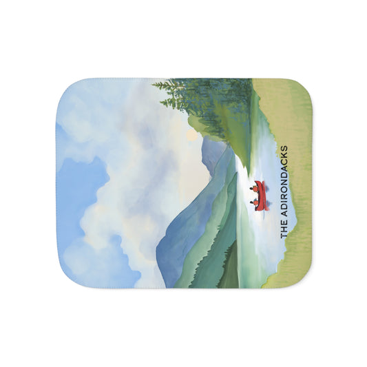 Red Canoe, Adirondack Park, Double Layer Sherpa Blanket - Hand Painted Design - Made in the USA