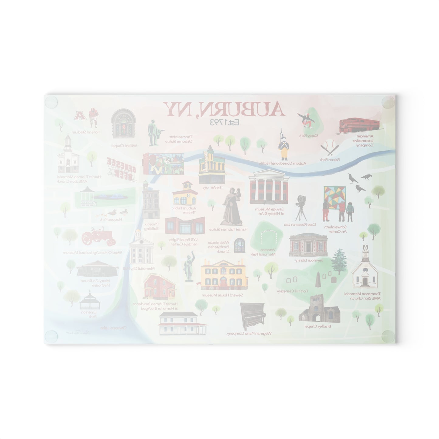 Auburn, NY Historical Landmarks Glass Cutting and Charcuterie Board