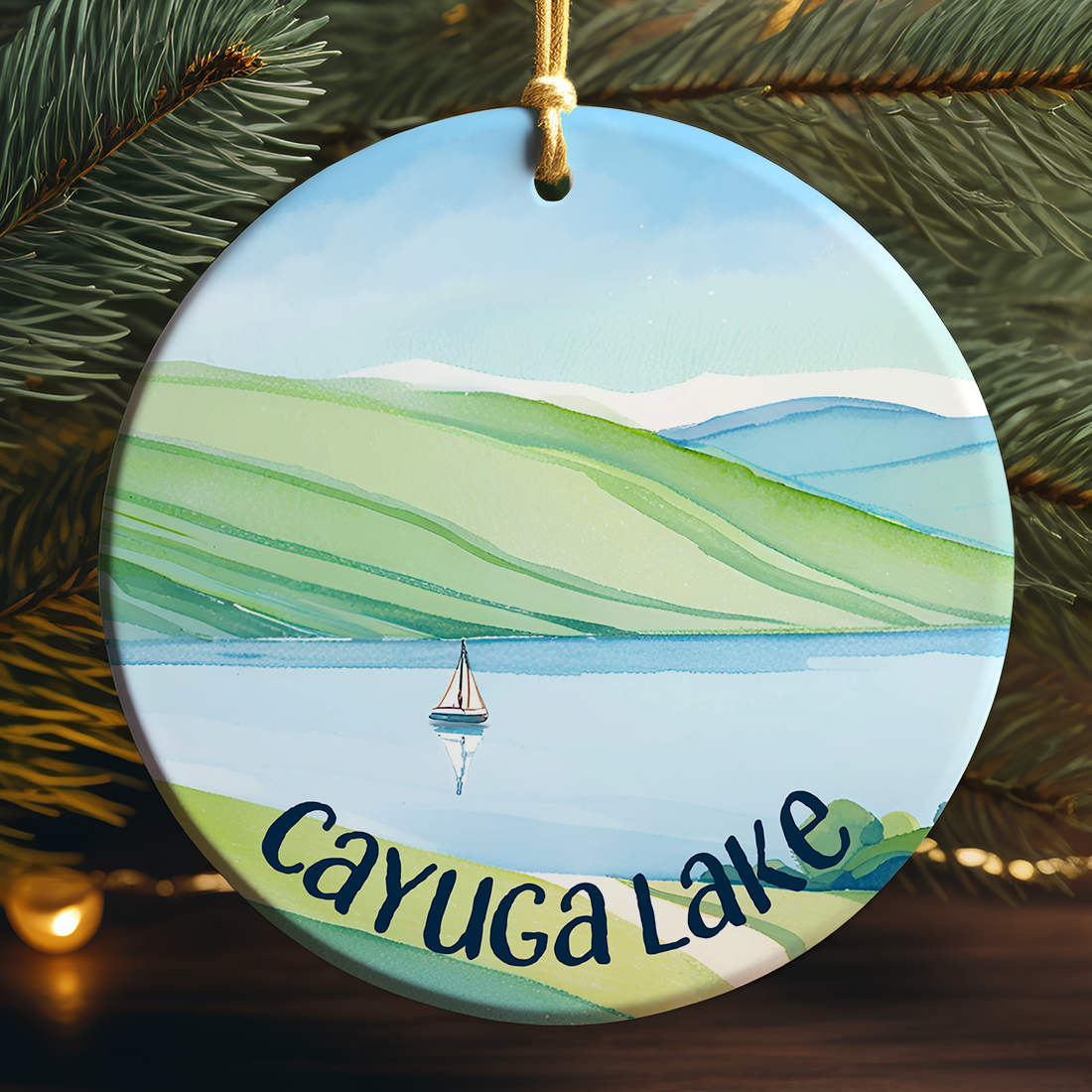 Cayuga Lake Day Sail Porcelain Ornament