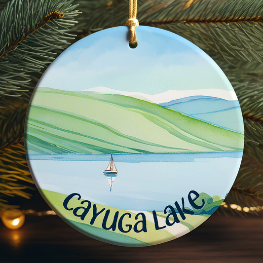 Cayuga Lake Day Sail Porcelain Ornament