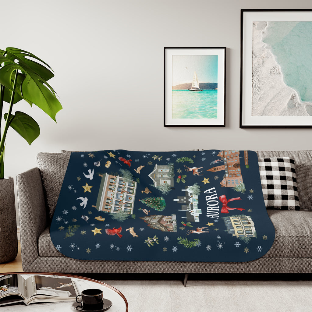 Copy of Aurora Folk Art NAVY Christmas Double Layer Sherpa Blanket