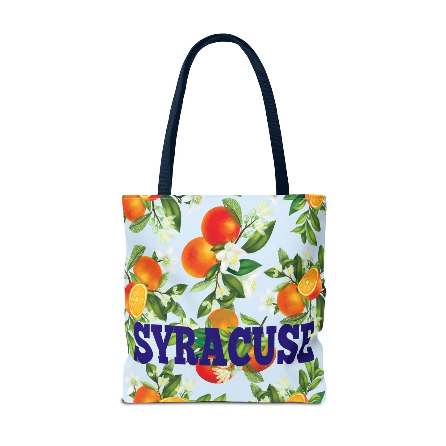 Syracuse NY Orange Blossom Compass, Blue Cabana Stripe, XL Tote Bag