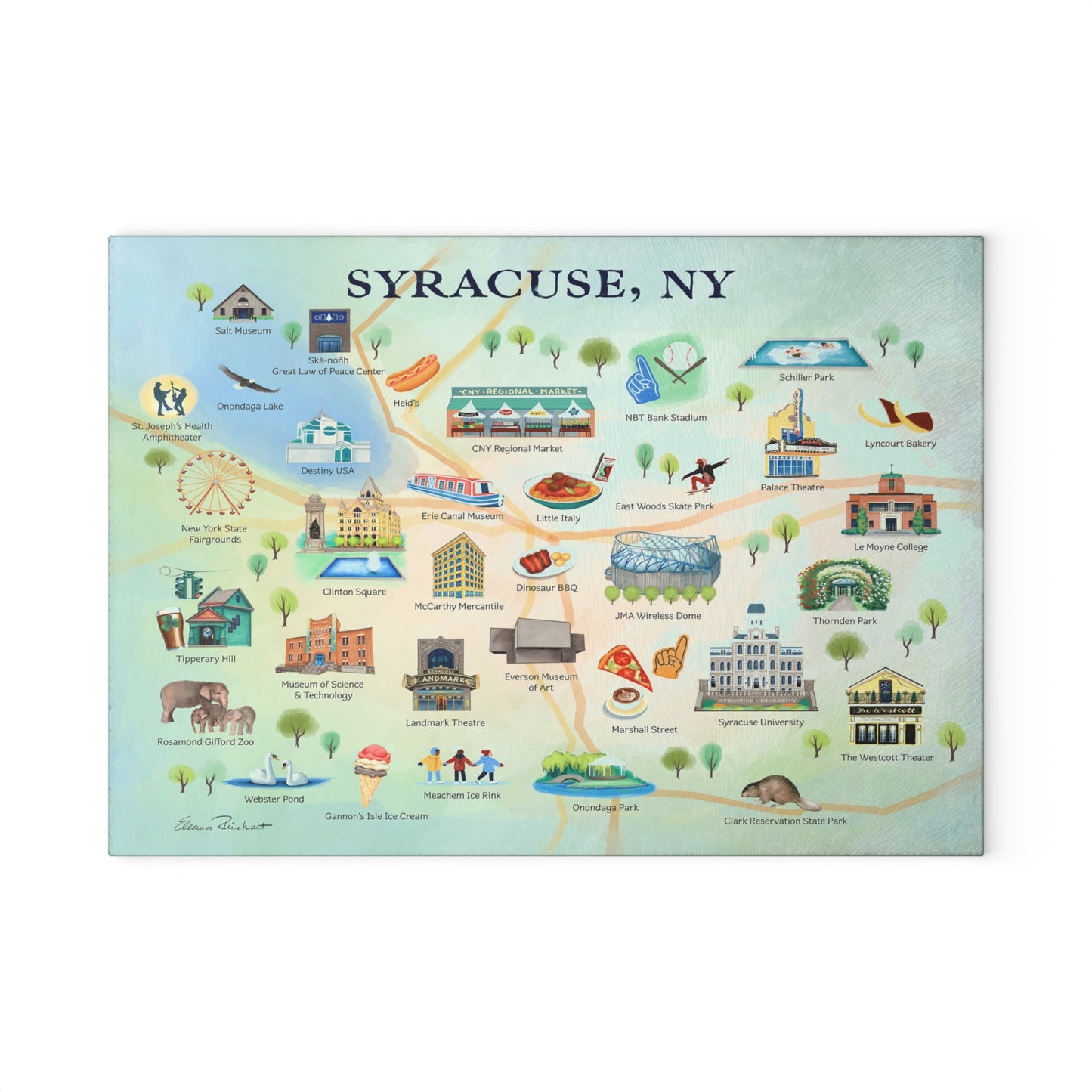 Syracuse City Map Glass Charcuterie and Cutting Board