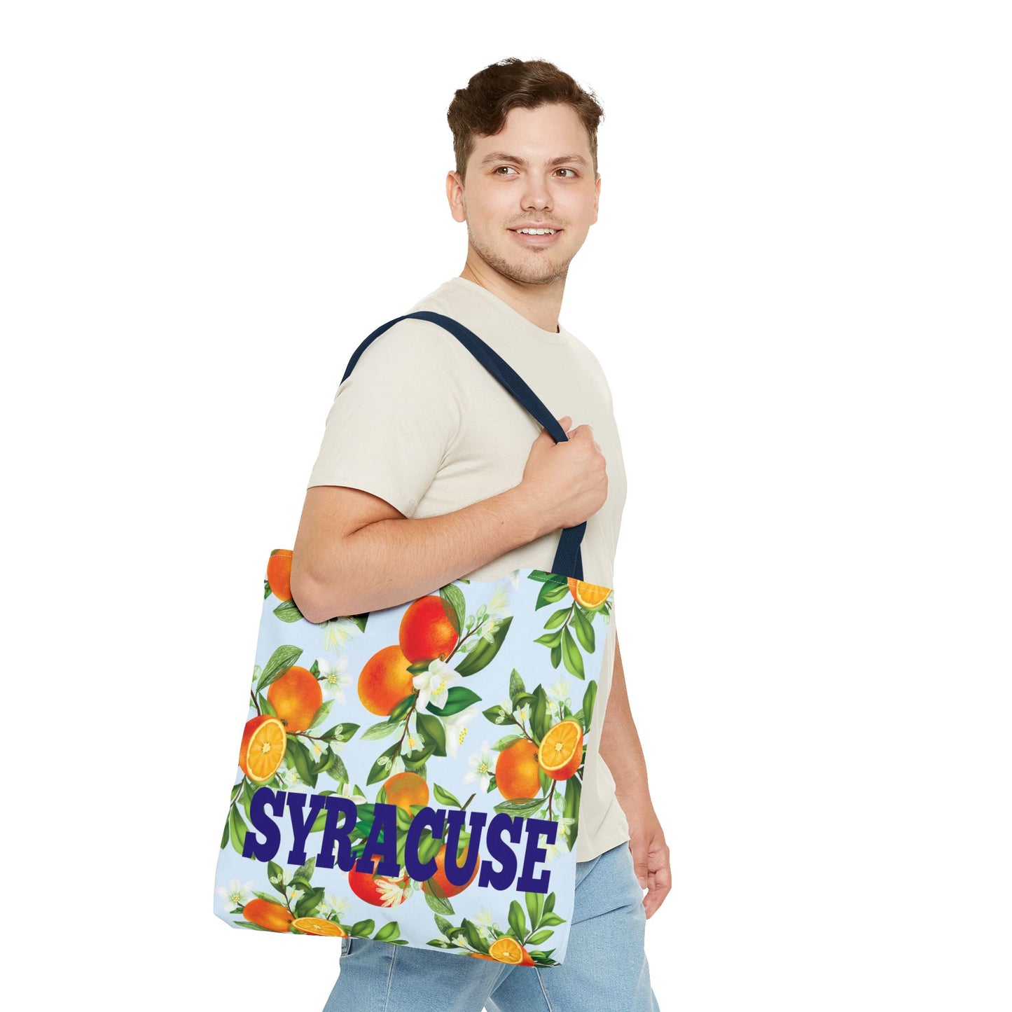 Syracuse NY Orange Blossom Compass, Blue Cabana Stripe, XL Tote Bag