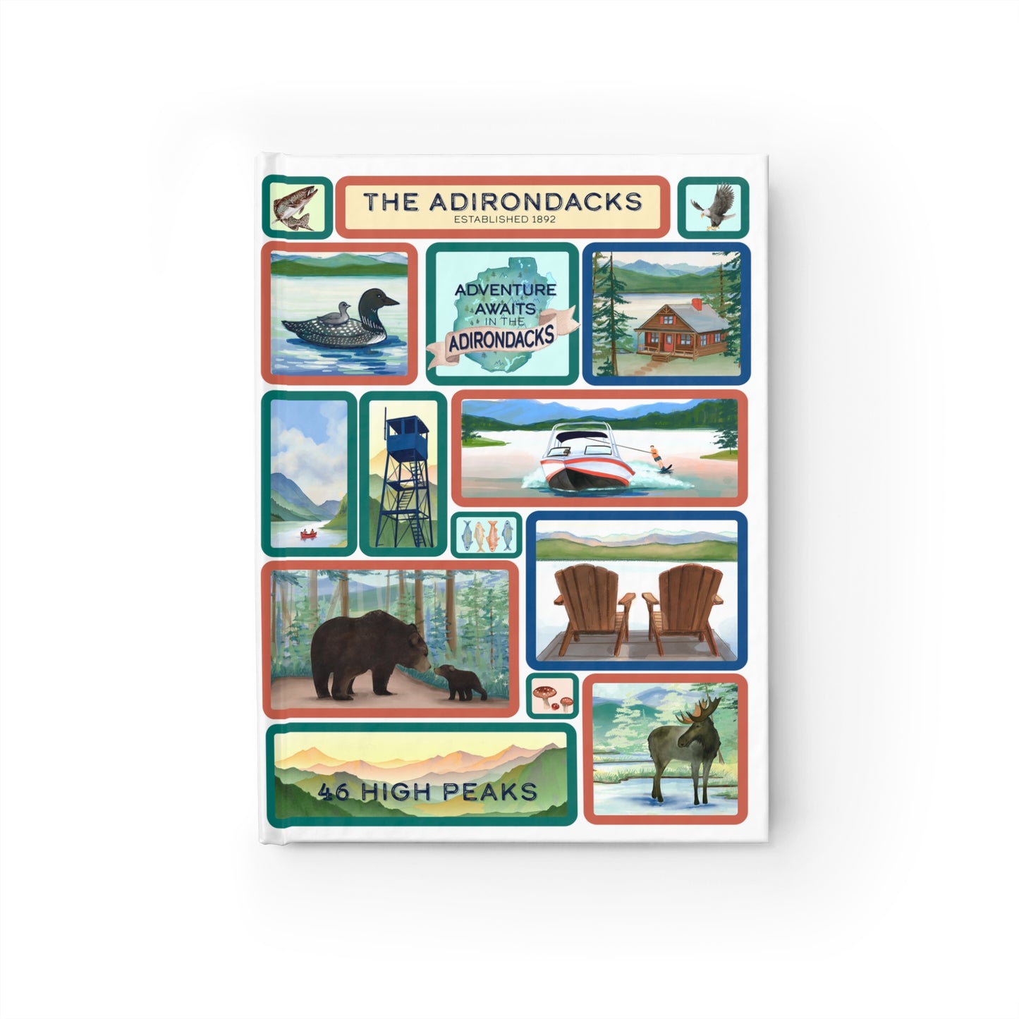 Adirondack Park Scenes Grid Illustrated Journal - Explore Nature and Adventures - Made in the USA