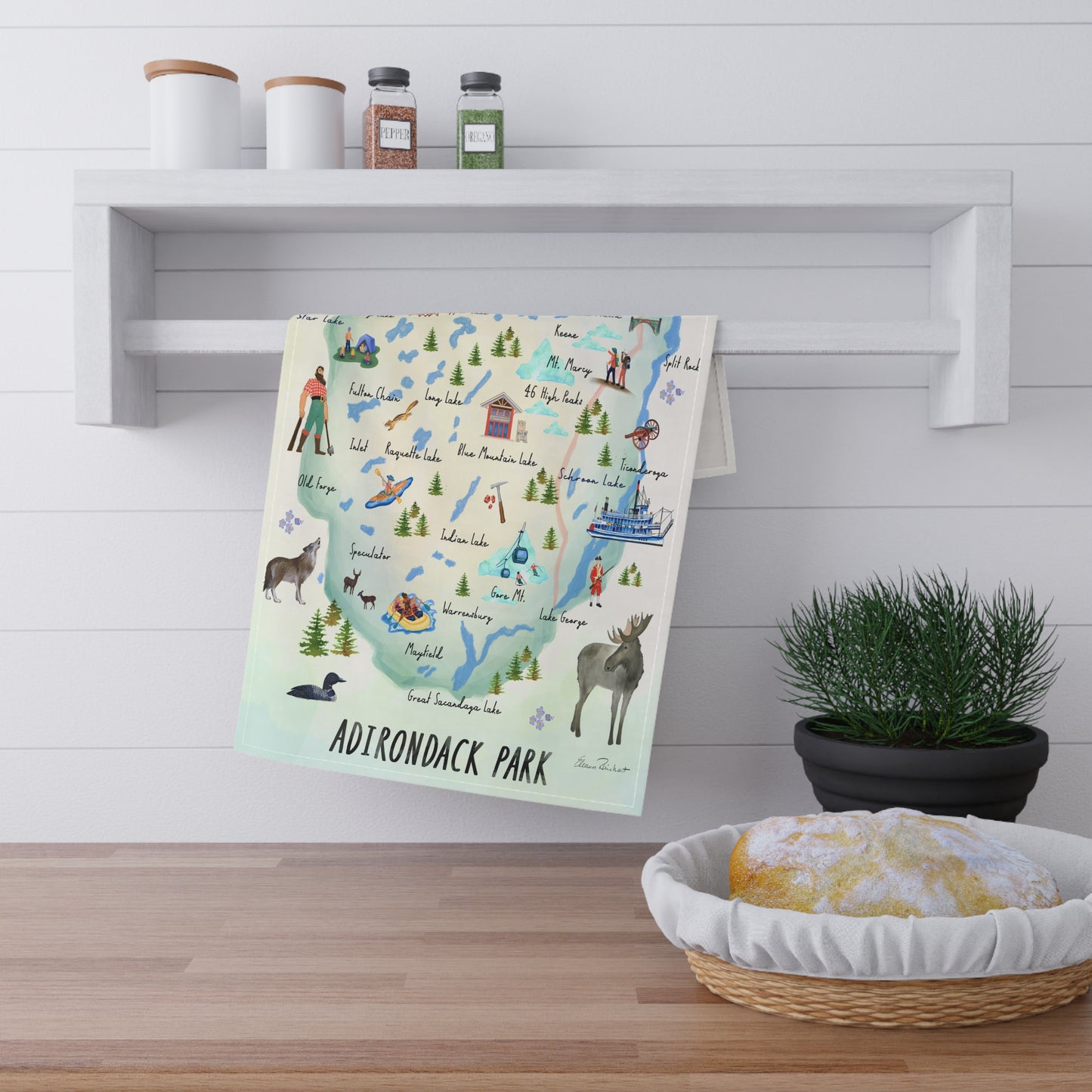 Adirondack Park Cotton Tea Towels - Whimsical Map Design for Outdoor Lovers