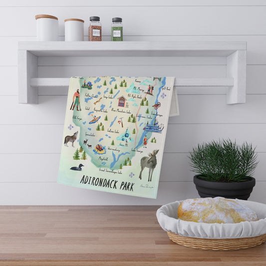 Adirondack Park Cotton Tea Towels - Whimsical Map Design for Outdoor Lovers
