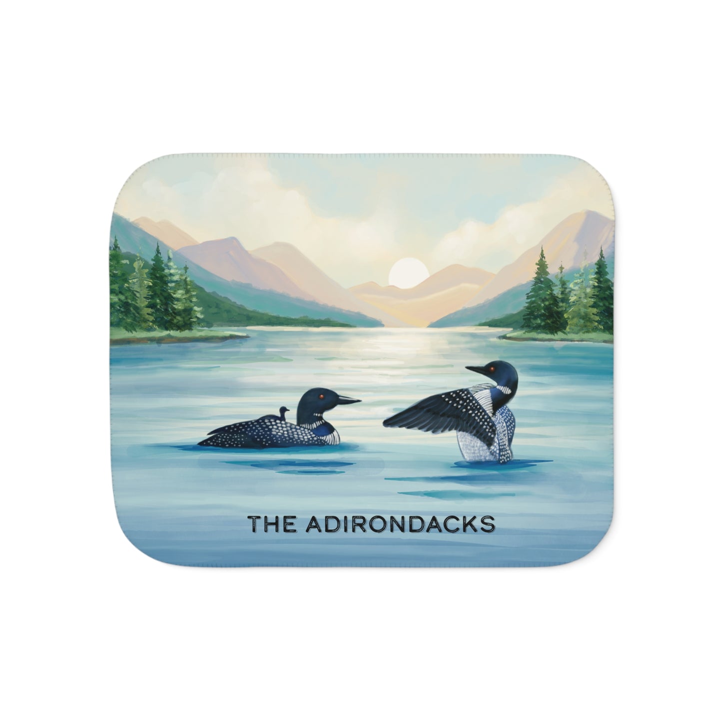 Adirondack Park, Loon Family, Double Layer Sherpa Blanket - Hand Painted Design - Made in the USA
