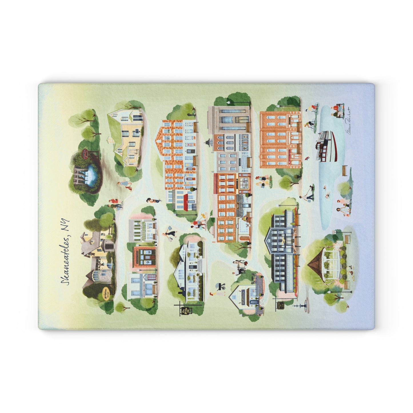 Skaneateles Summer Landmarks Glass Cutting and Charcuterie Board