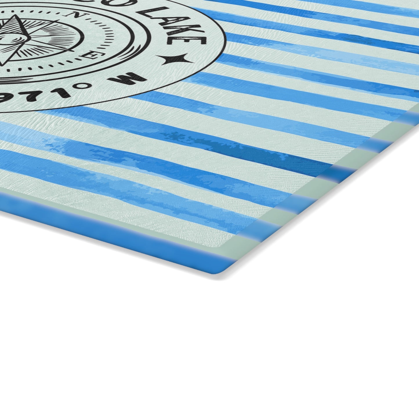 Otisco Lake Blue Cabana Stripe Glass Cutting and Charcuterie Board