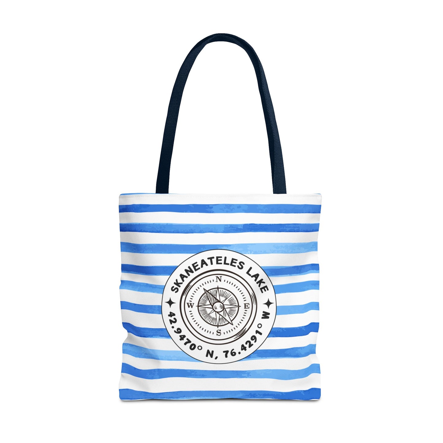 Skaneateles NY Compass, Blue Cabana Stripe, XL Tote Bag