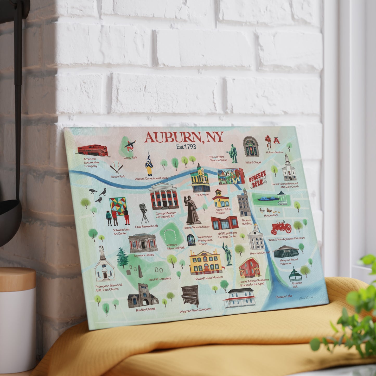 Auburn, NY Historical Landmarks Glass Cutting and Charcuterie Board