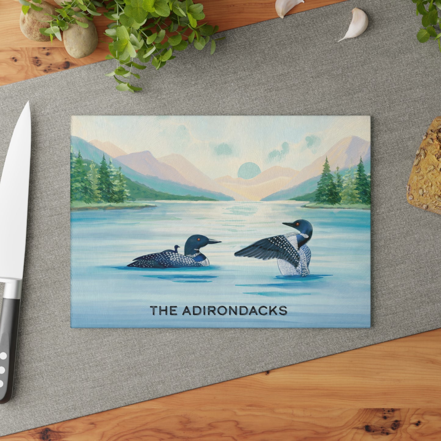 Adirondack Loon Family Glass Cutting and Charcuterie Board - Perfect for Home Chefs and Outdoor Enthusiasts - Made in the USA