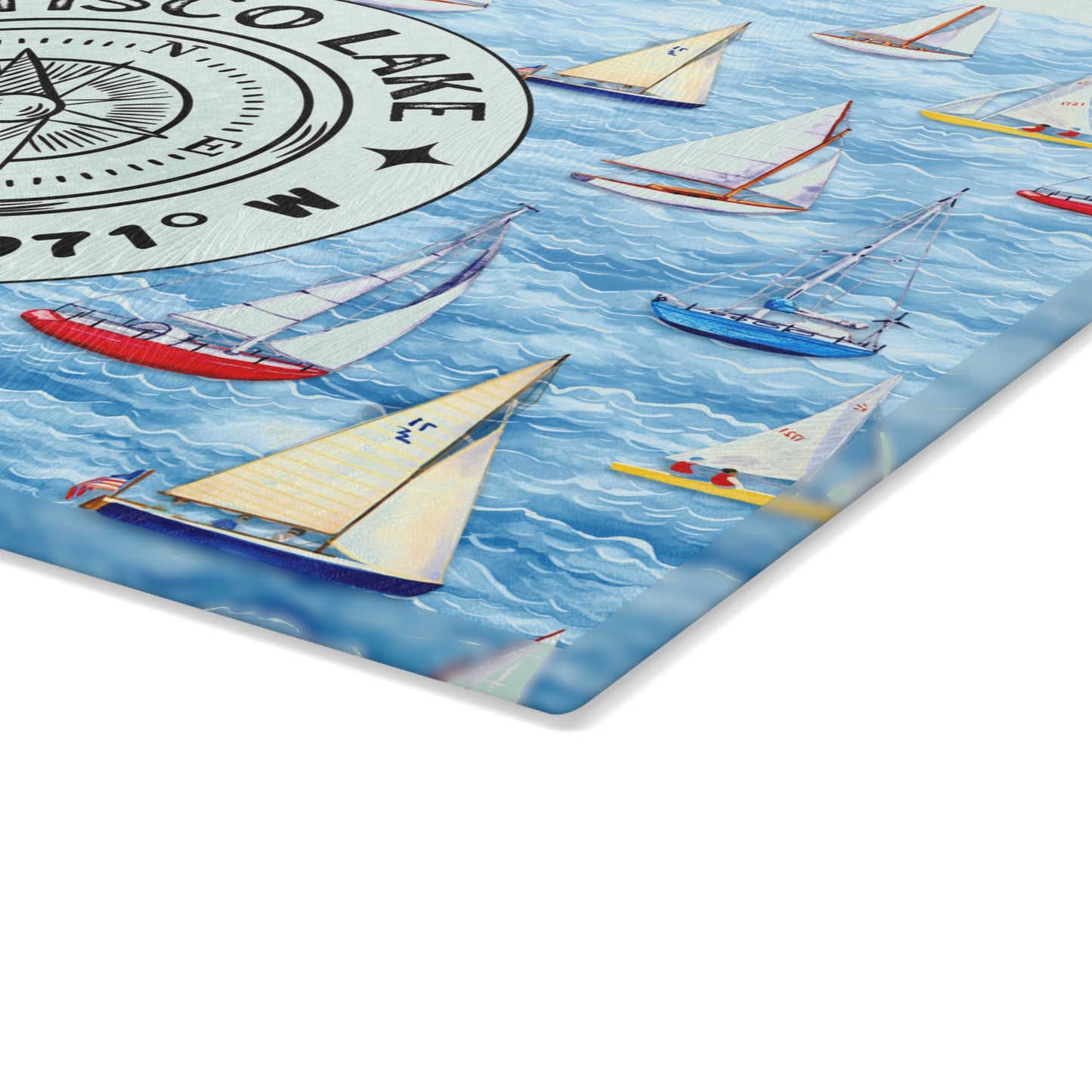 Otisco Lake Sailboats Glass Cutting and Charcuterie Board