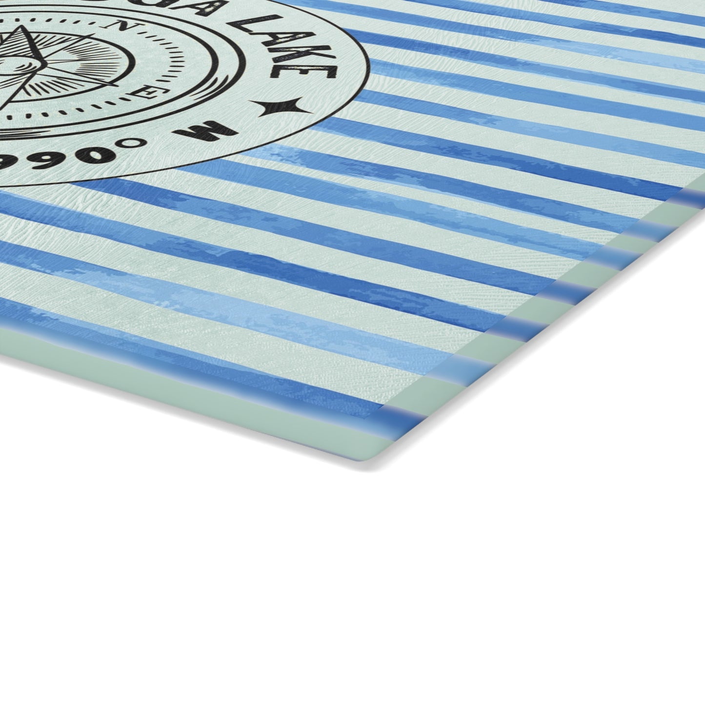 Cayuga Lake Blue Cabana Stripe Glass Charcuterie and Cutting Board