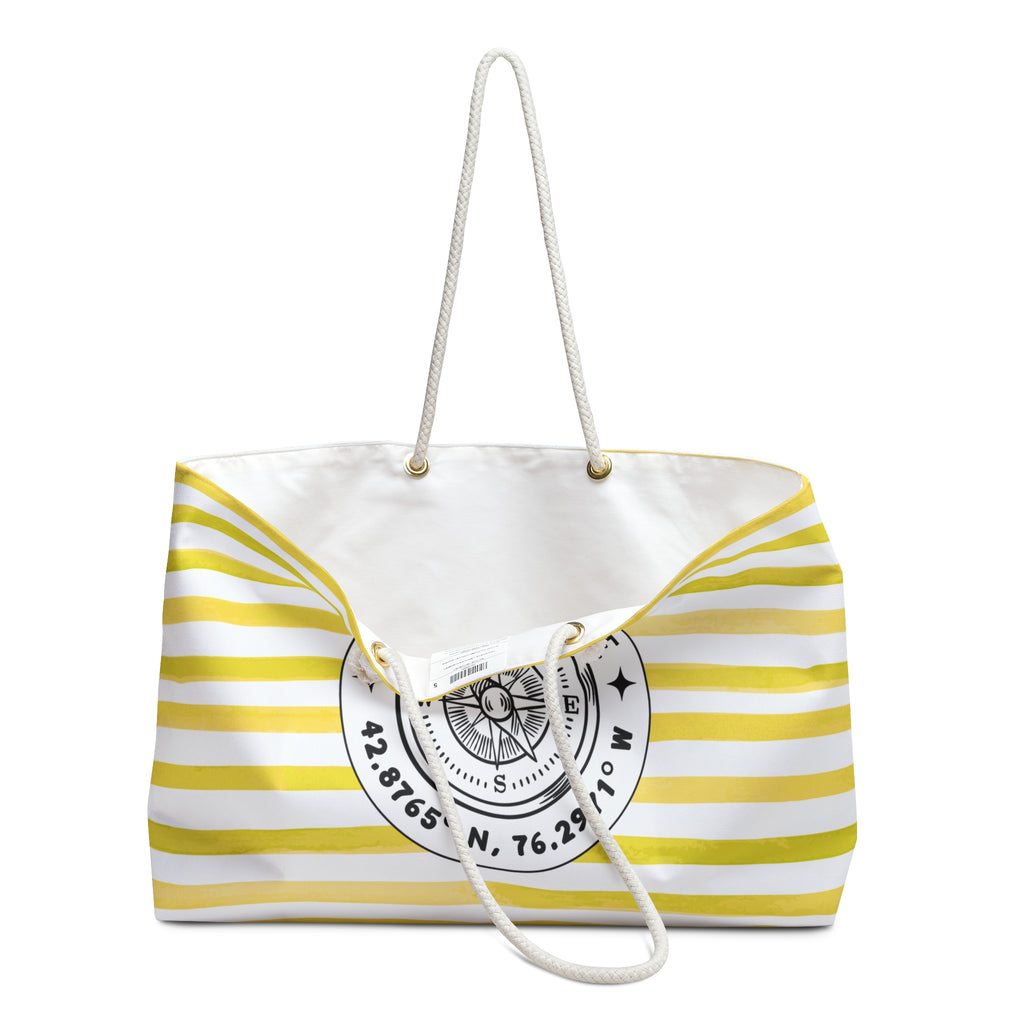 Otisco Lake Yellow Cabana Stripe - Jumbo Lake Day Tote Bag