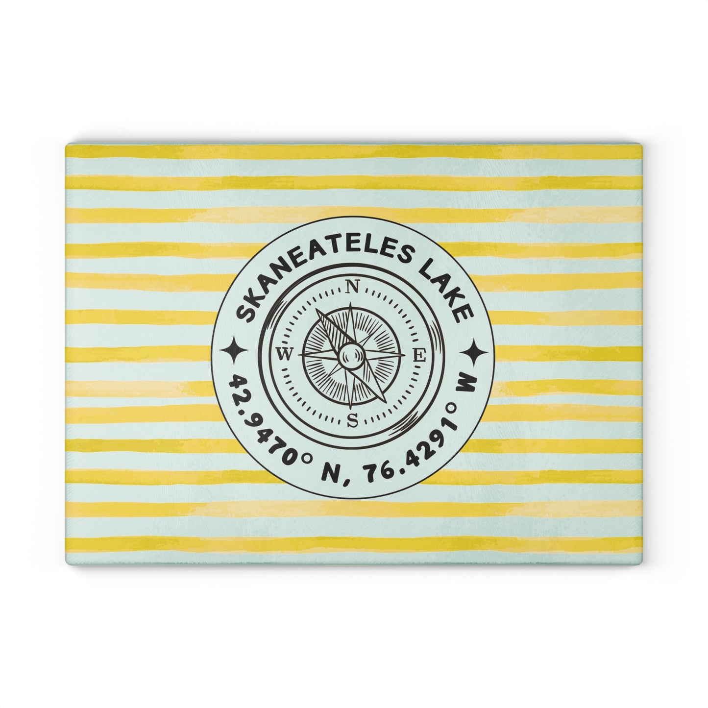Skaneateles Yellow Cabana Stripe Glass Cutting and Charcuterie Board