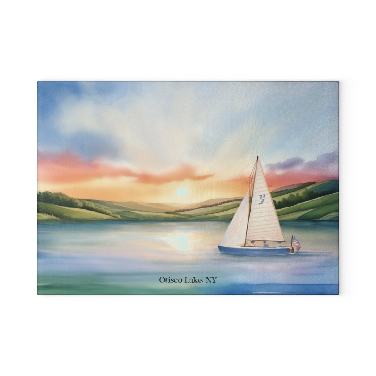 Otisco Lake Sunrise Glass Cutting and Charcuterie Board