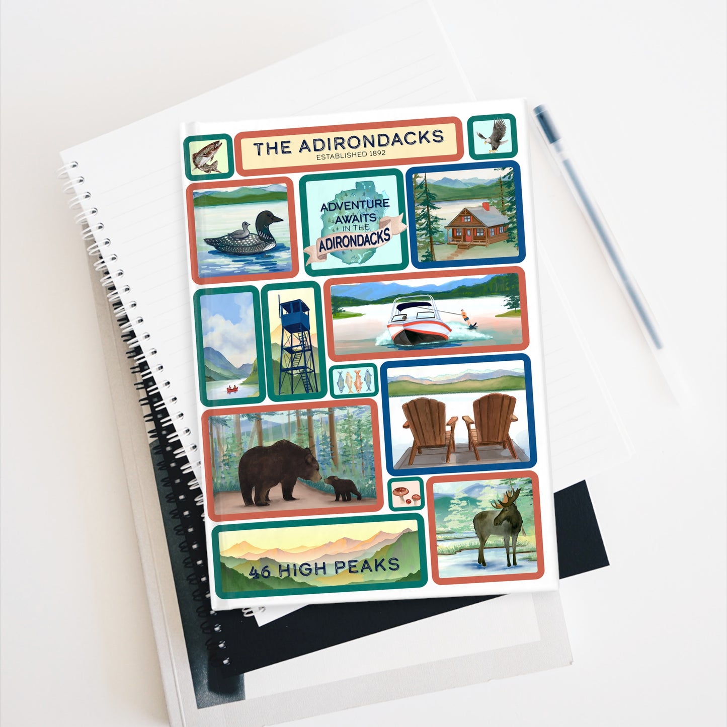 Adirondack Park Scenes Grid Illustrated Journal - Explore Nature and Adventures - Made in the USA